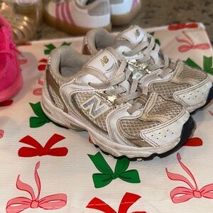 New Balance Kids' Cream and Gray Sneakers